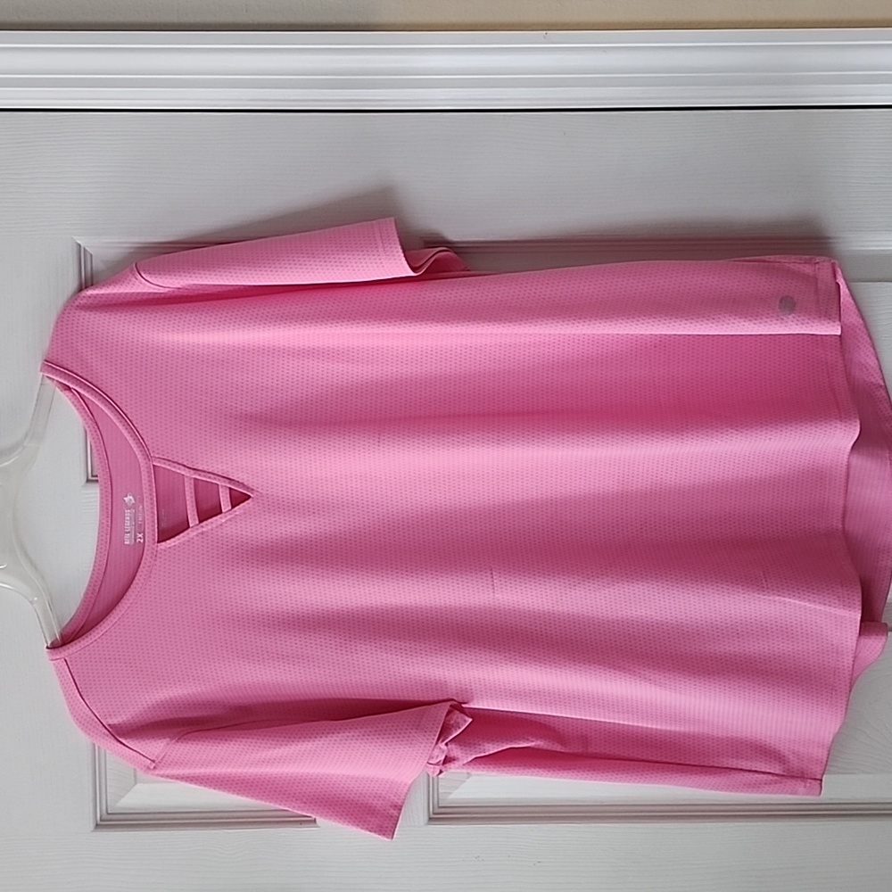 Reel Legends Pink Short Sleeve Active Top with Ladder Neckline